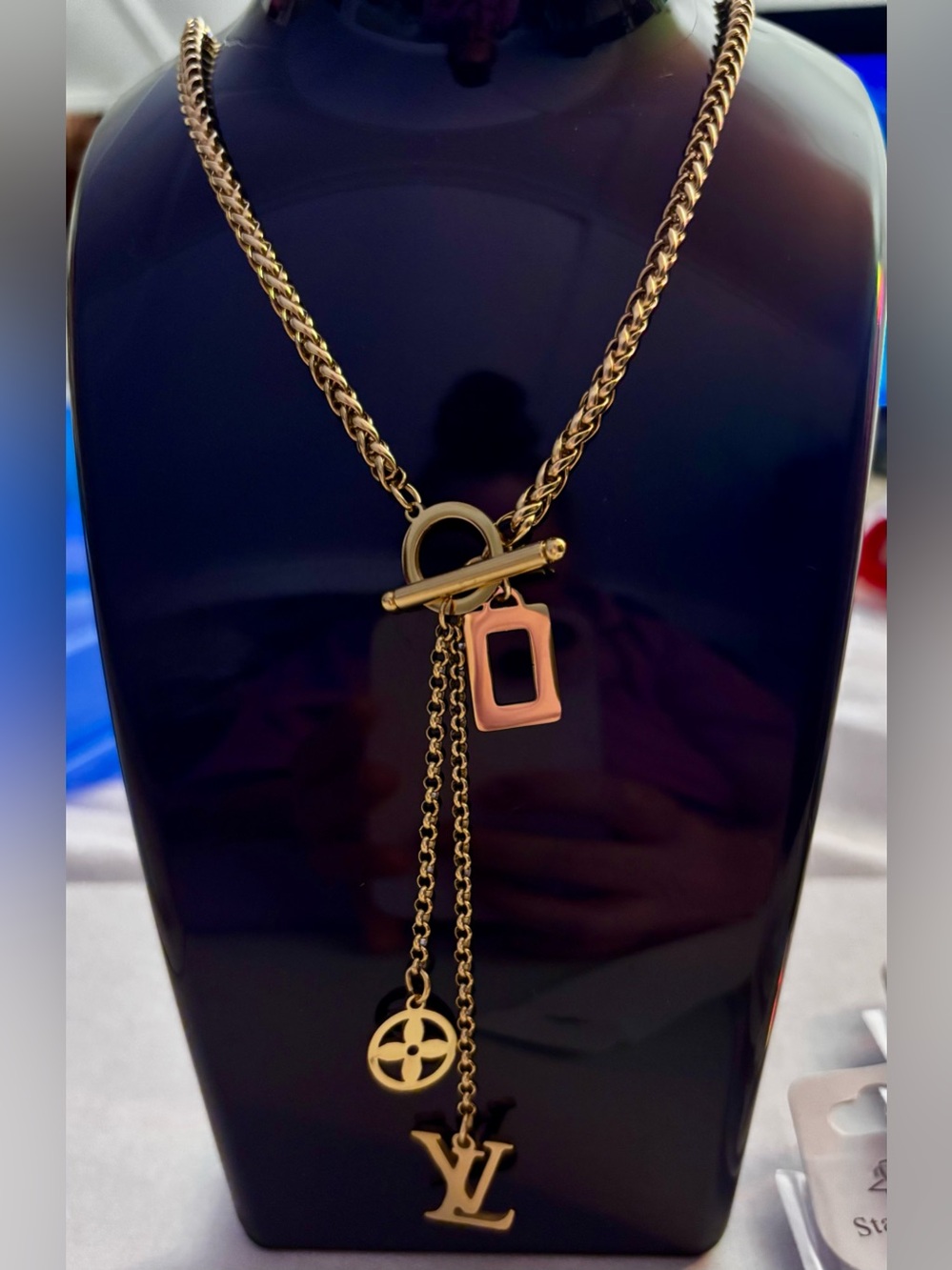 New Fashion Jewelry Gold-Tone Chain Necklace with Pink Charm